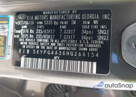 2017 Kia Sorento 2.4L Lx из США, поврежденный, VIN 5XYPG4A36HG266154